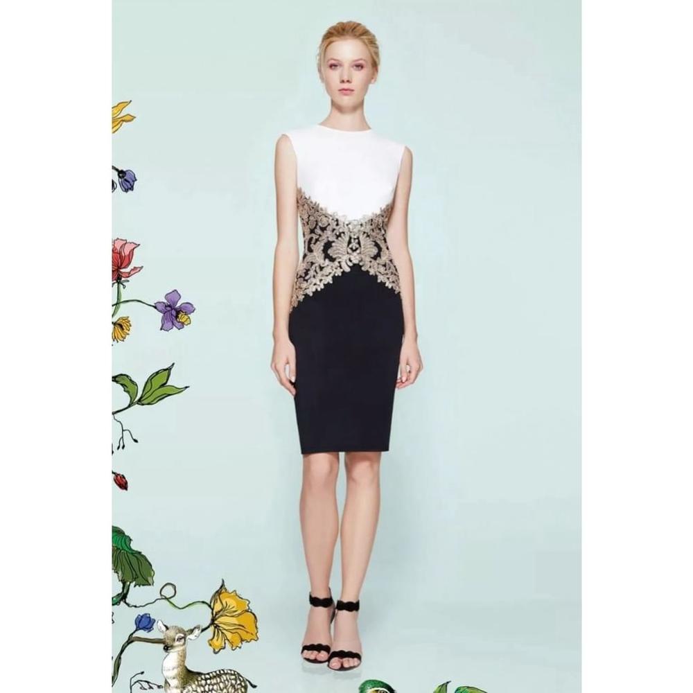 NWOT Tadashi Shoji Giza Neoprene Sequin Embroidery Madeln Foil Ginseng dress 8